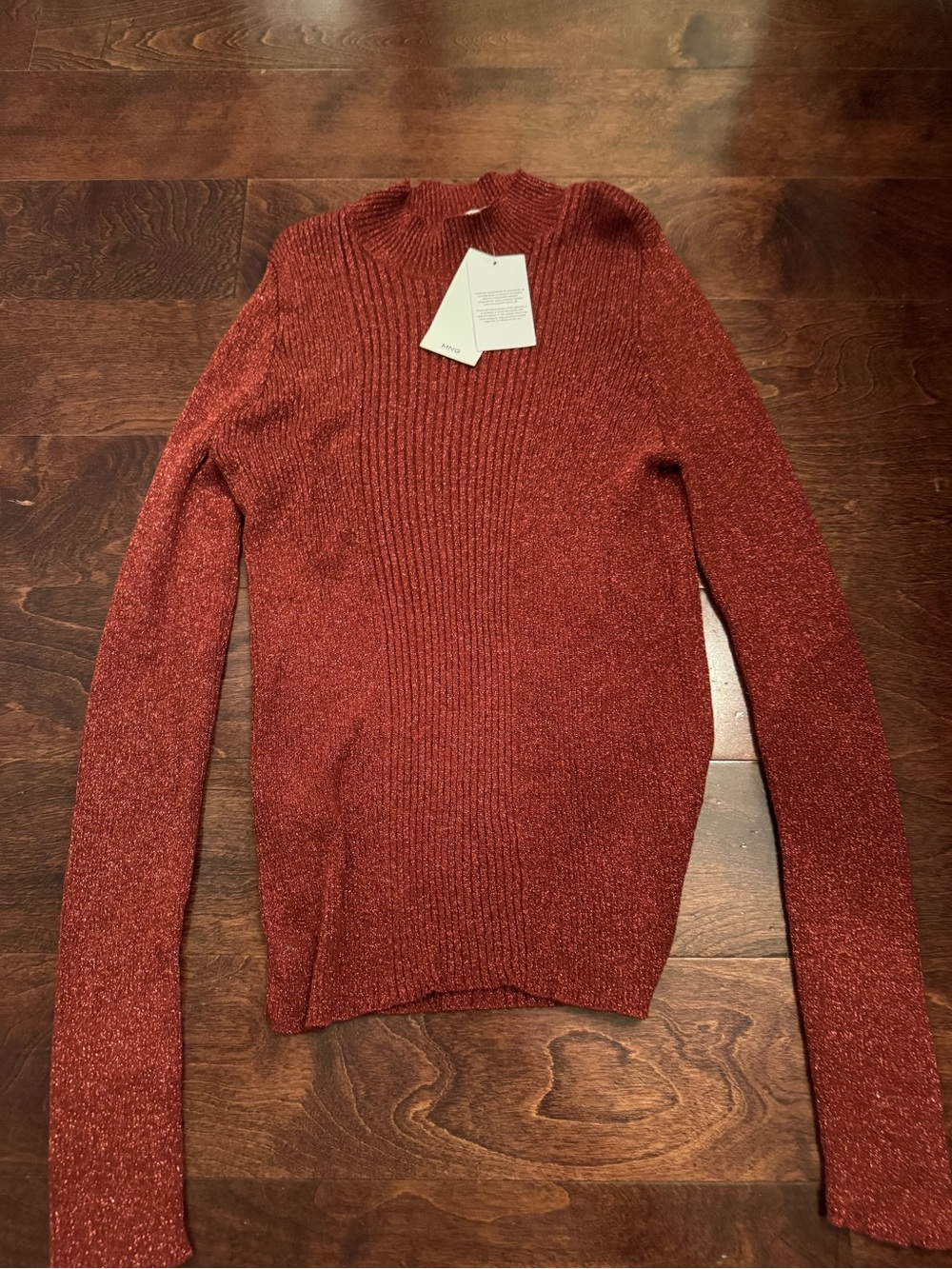 Ribbed Metallic Rust Long-Sleeve Sweater - Brand Unspecified